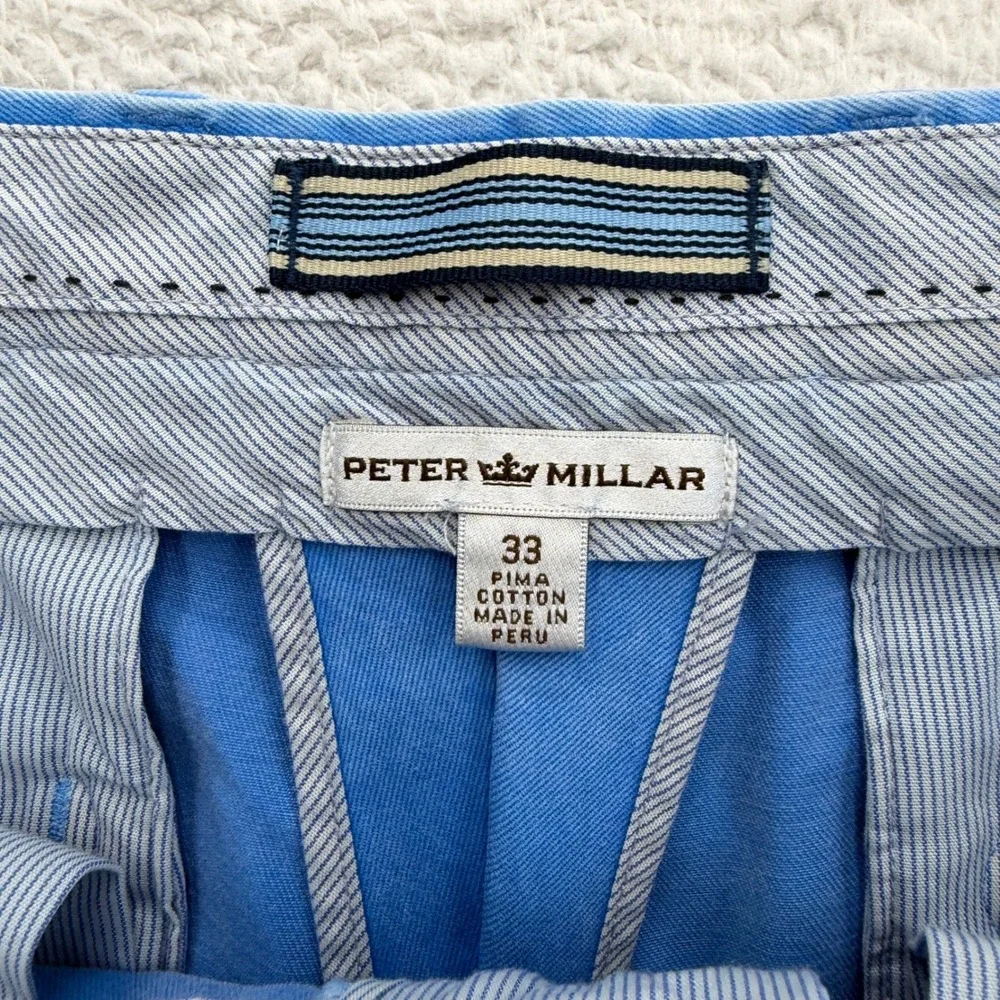 Peter Millar‎ Mens 33 Blue Pima Cotton Flat Front Chino Golf Shorts Peru